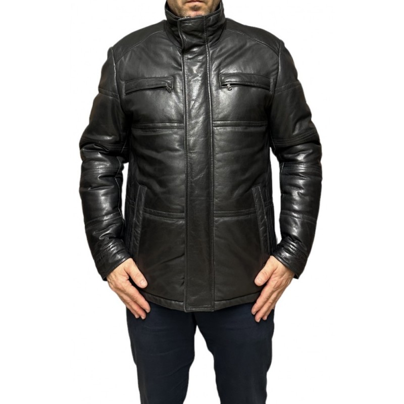 35 ΑΝΔΡΙΚΟ ΔΕΡΜΑΤΙΝΟ ΜΠΟΥΦΑΝ PUFFER ΜΑΥΡΟ