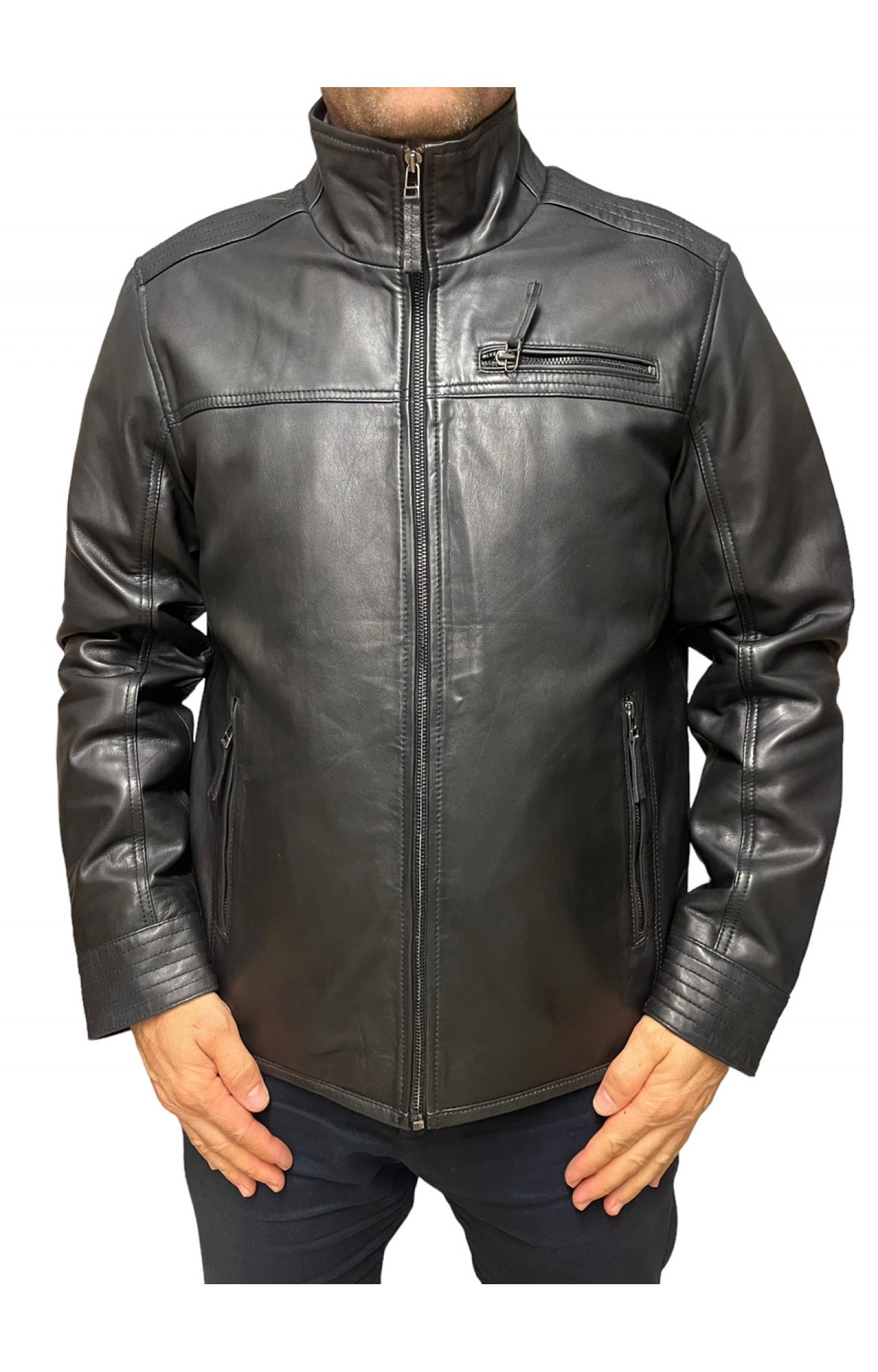 DERRY-BLACK MENS LEATHER BIKER JACKET