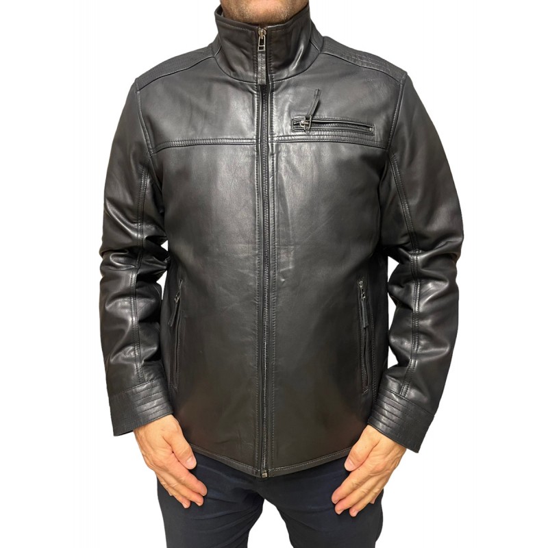 DERRY-BLACK ΑΝΔΡΙΚΟ ΔΕΡΜΑΤΙΝΟ BIKER ΜΠΟΥΦΑΝ ΜΑΥΡΟ