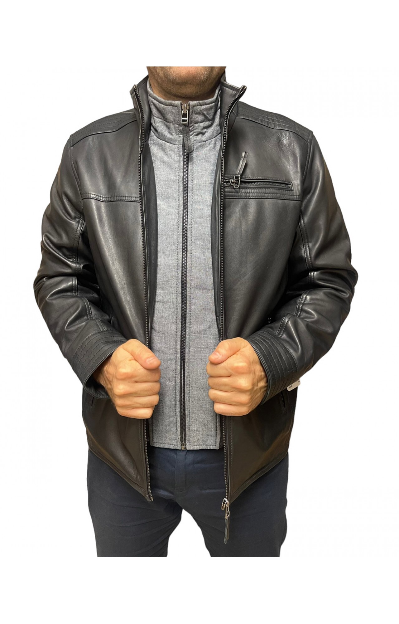 DERRY-BLACK MENS LEATHER BIKER JACKET