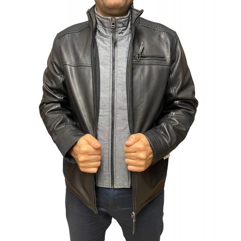 DERRY-BLACK ΑΝΔΡΙΚΟ ΔΕΡΜΑΤΙΝΟ BIKER ΜΠΟΥΦΑΝ ΜΑΥΡΟ