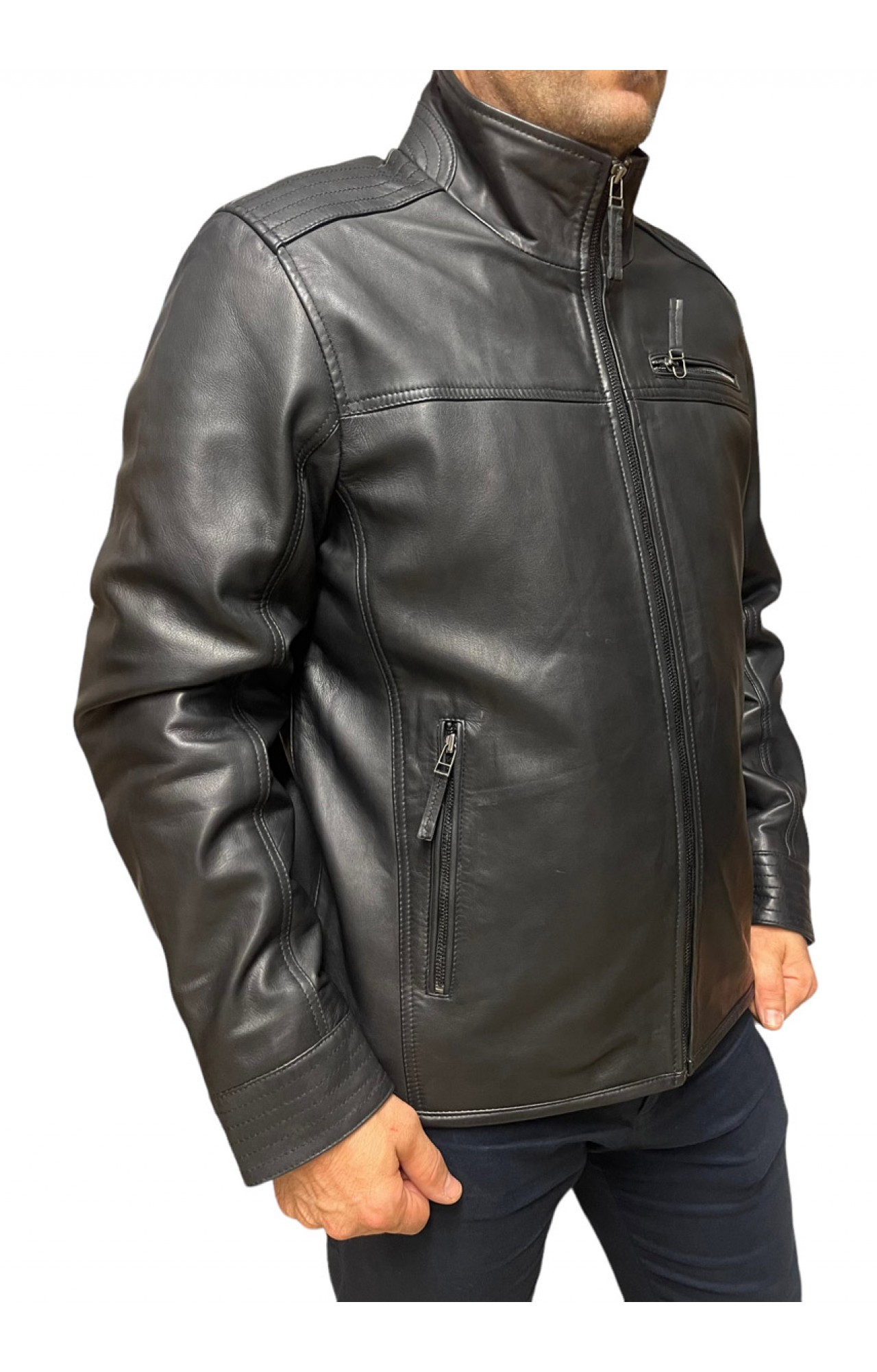DERRY-BLACK MENS LEATHER BIKER JACKET