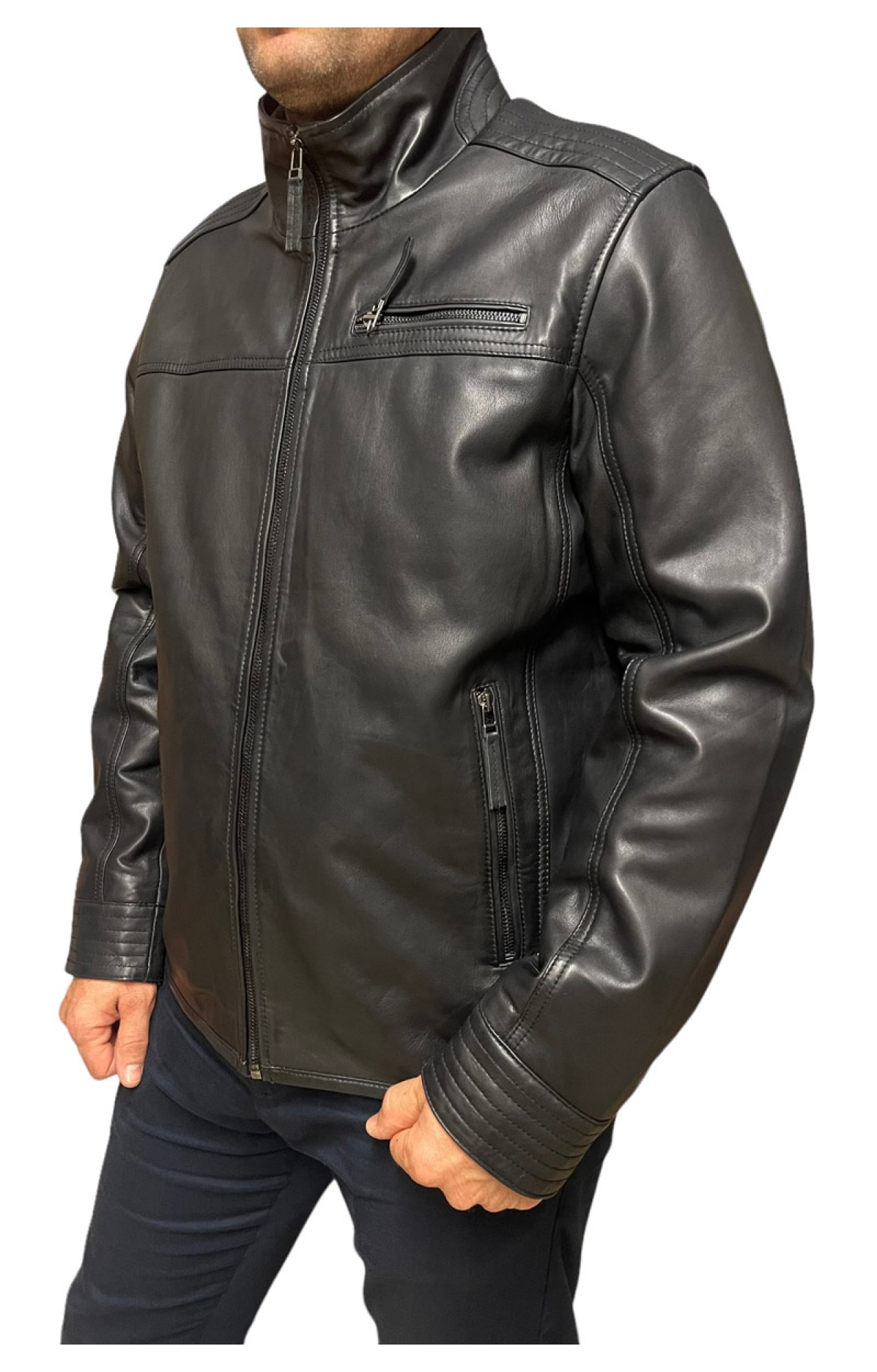 DERRY-BLACK MENS LEATHER BIKER JACKET