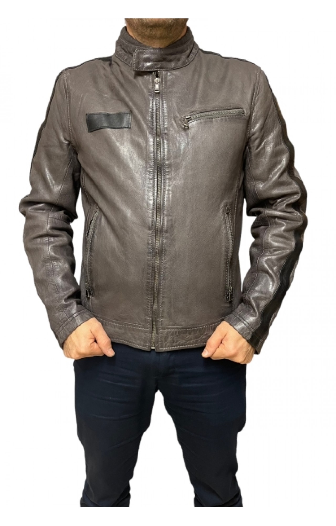 UC-5044 MENS LEATHER BIKER JACKET ANTHRACITE