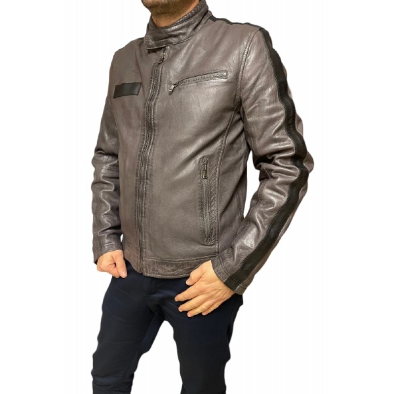 UC-5044 ΑΝΔΡΙΚΟ ΔΕΡΜΑΤΙΝΟ BIKER ΜΠΟΥΦΑΝ ΑΝΘΡΑΚΙ