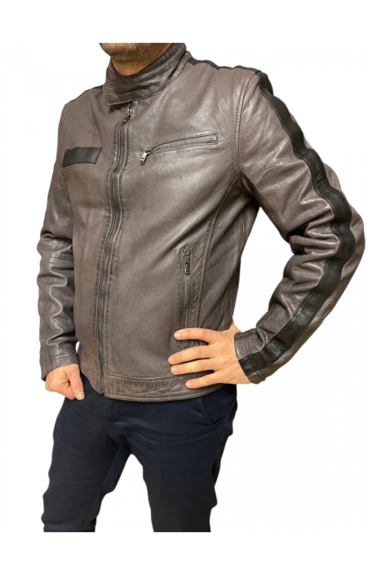 UC-5044 MENS LEATHER BIKER JACKET ANTHRACITE