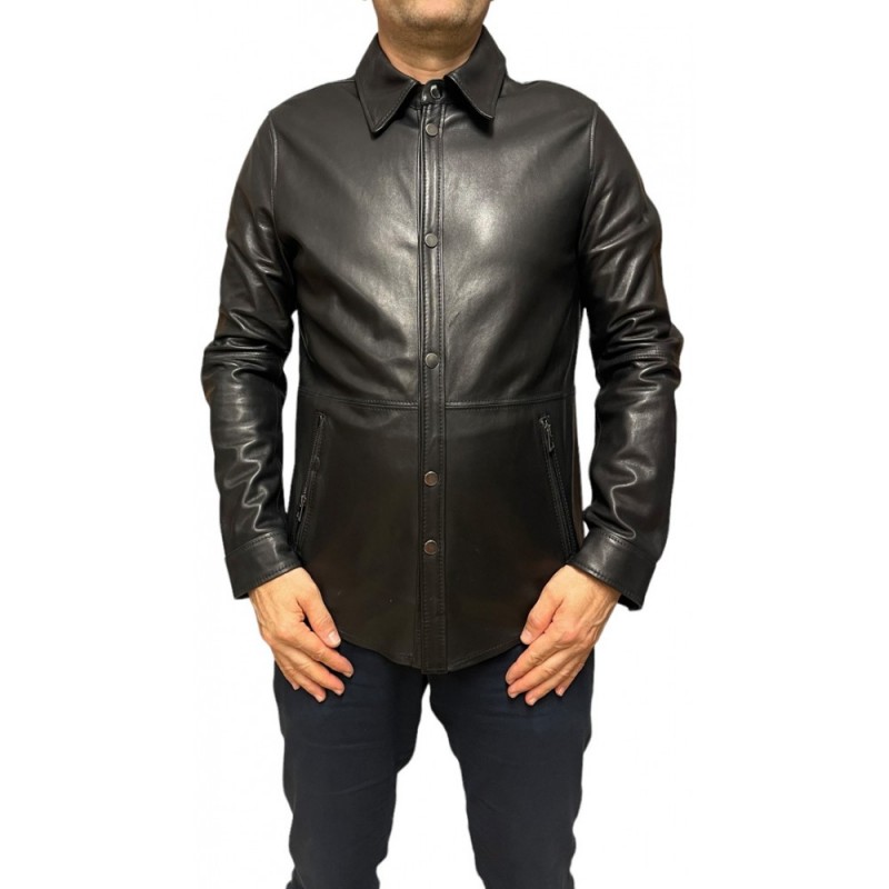 MAN SHIRT ΑΝΔΡΙΚΟ ΔΕΡΜΑΤΙΝΟ ΠΟΥΚΑΜΙΣΟ ΜΑΥΡΟ