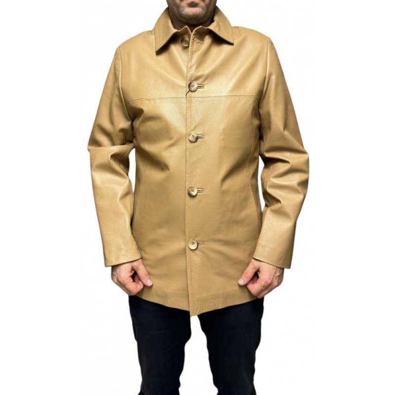 8111B ΑΝΔΡΙΚΟ ΔΕΡΜΑΤΙΝΟ ΜΑΚΡΥ ΣΑΚΑΚΙ ΜΠΕΖ