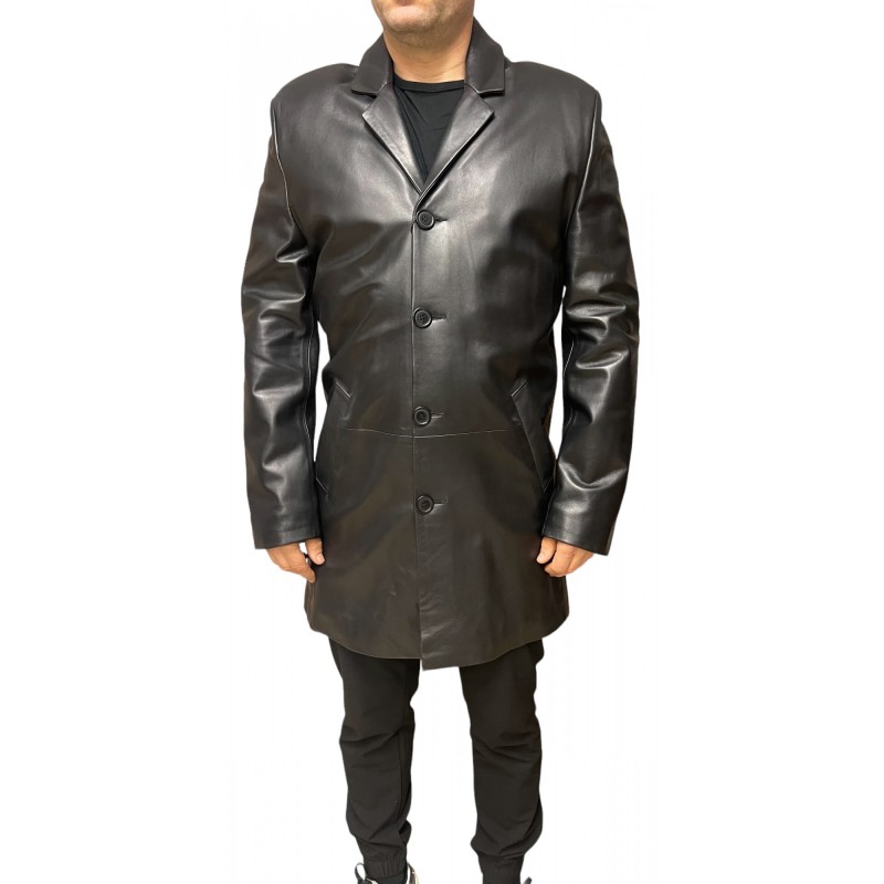 R-FRENCH ΑΝΔΡΙΚΟ ΔΕΡΜΑΤΙΝΟ ΠΑΛΤΟ ΜΑΥΡΟ