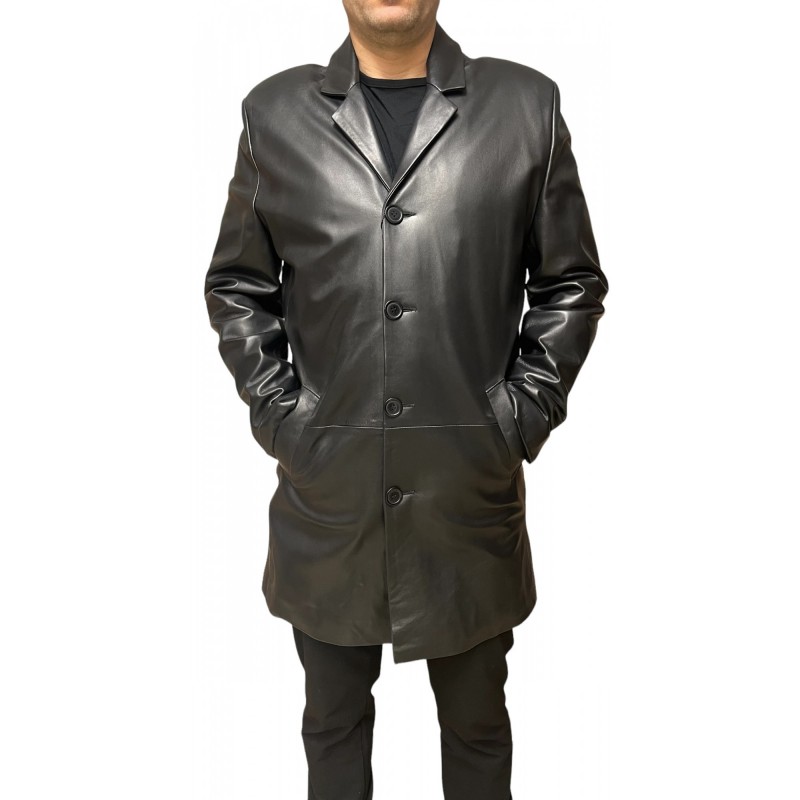 R-FRENCH ΑΝΔΡΙΚΟ ΔΕΡΜΑΤΙΝΟ ΠΑΛΤΟ ΜΑΥΡΟ