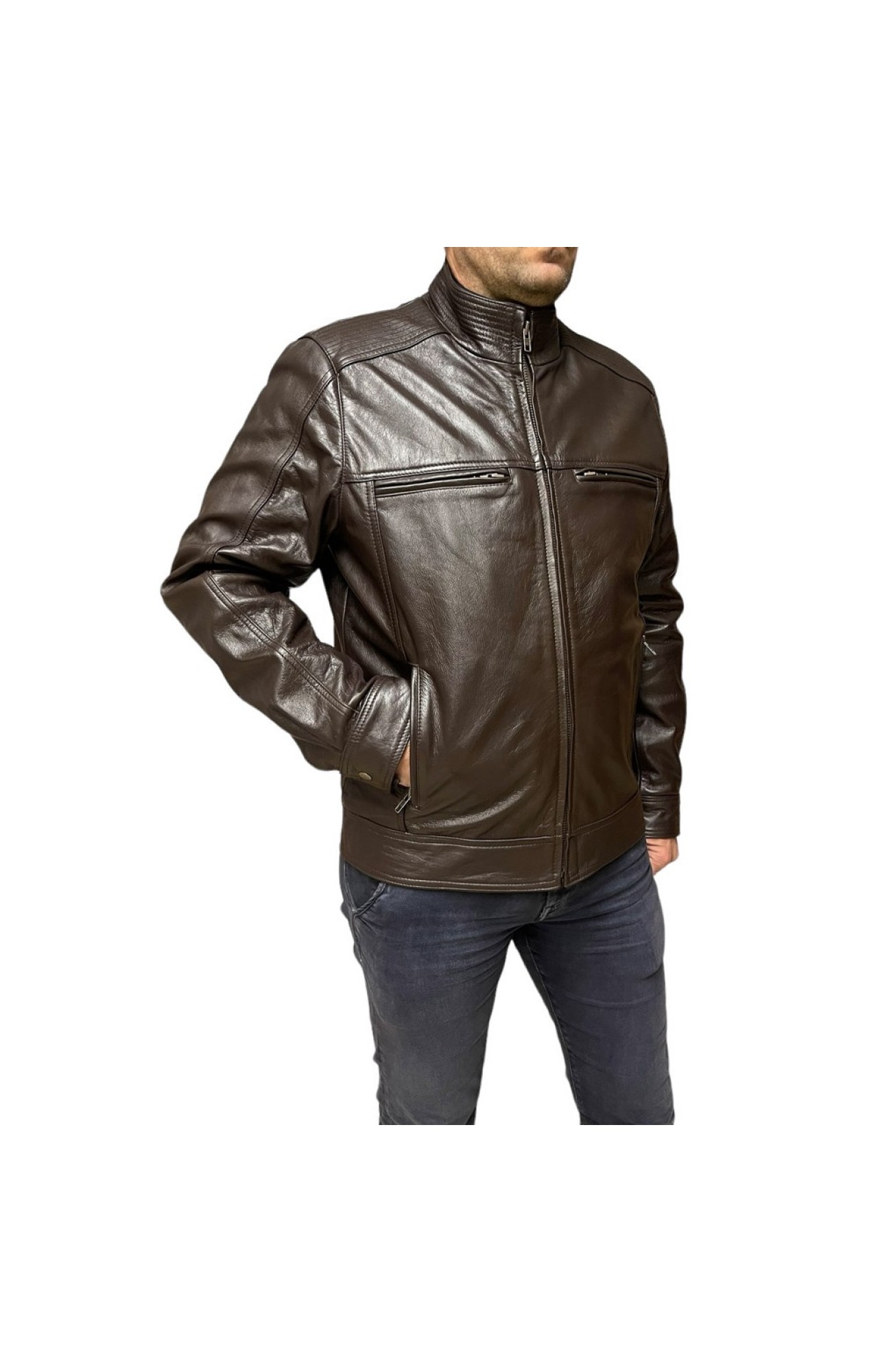 ID-4592-DK BROWN MENS LEATHER JACKET DARK BROWN