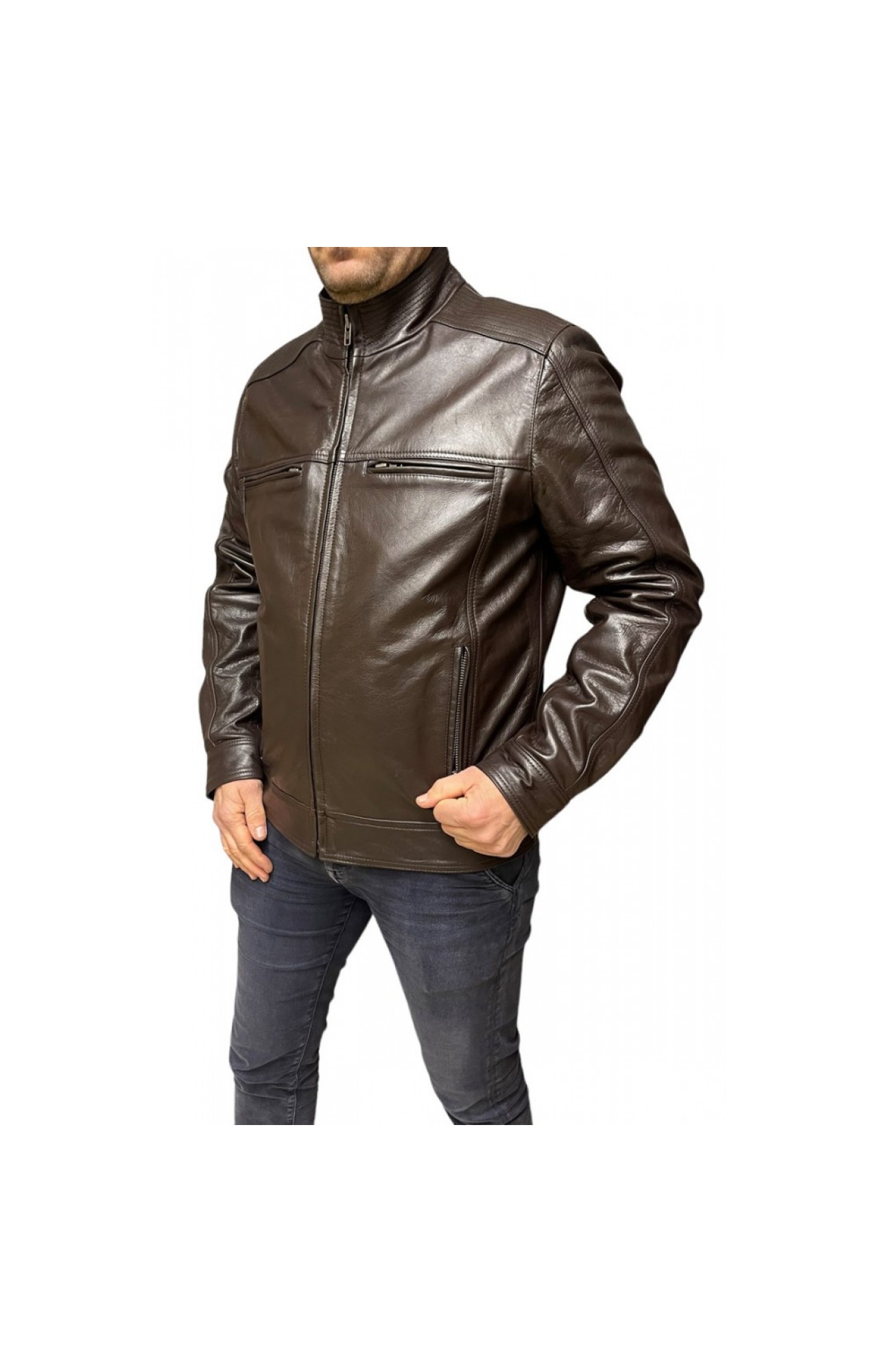 ID-4592-DK BROWN MENS LEATHER JACKET DARK BROWN