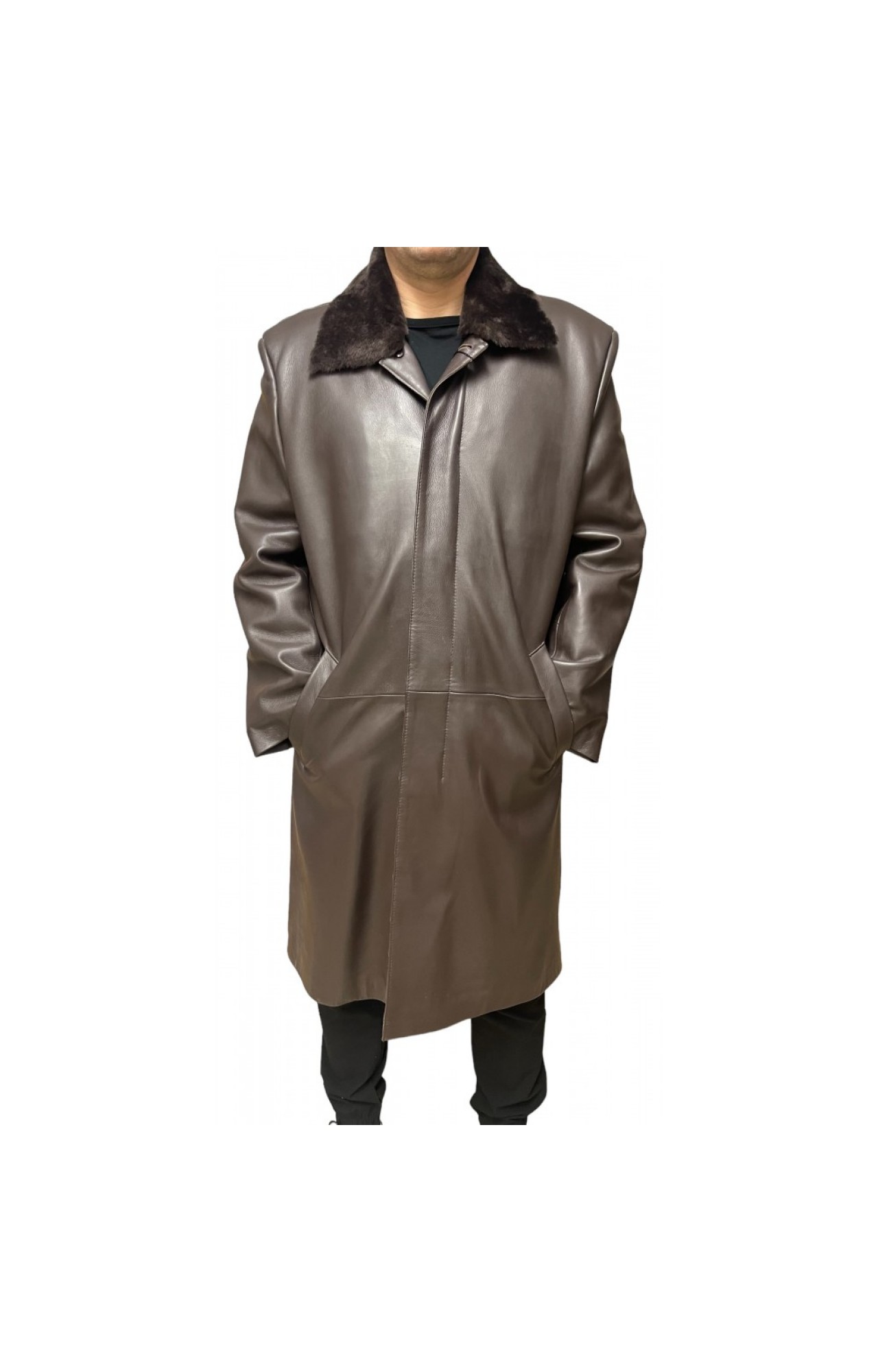 R-LUKAS MENS LEATHER COAT BROWN