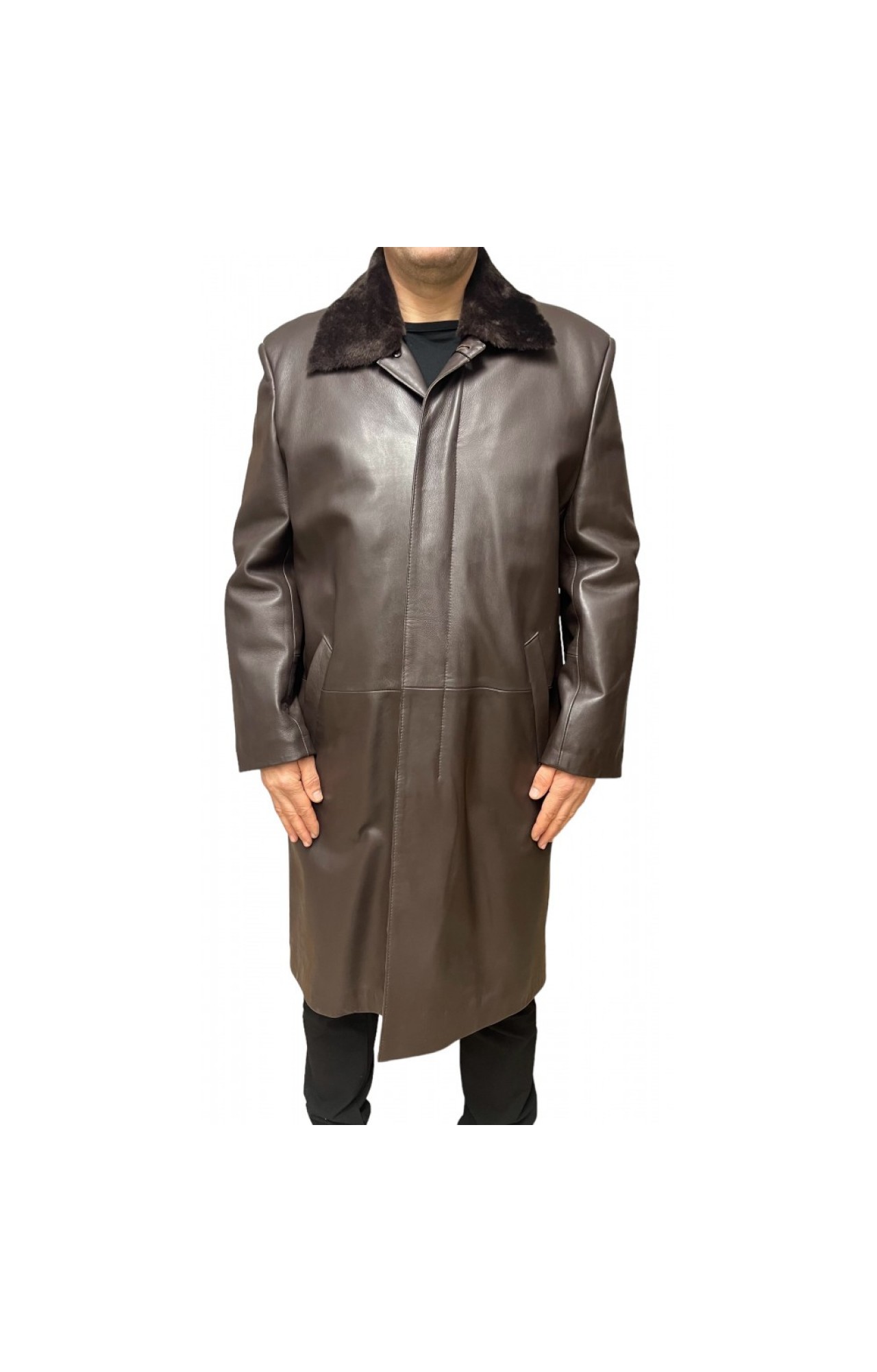 R-LUKAS MENS LEATHER COAT BROWN