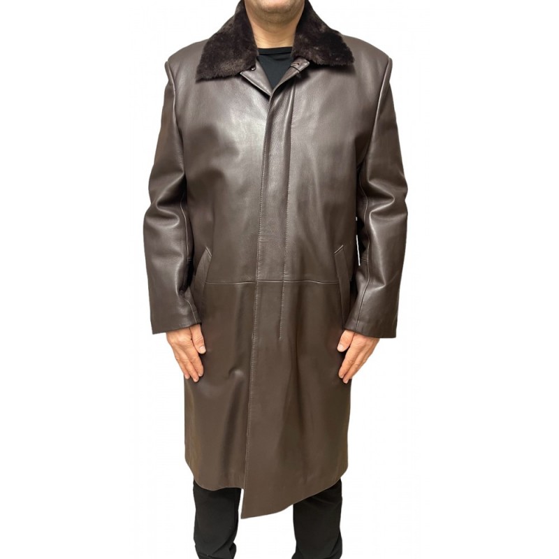 R-LUKAS ΑΝΔΡΙΚΟ ΔΕΡΜΑΤΙΝΟ ΠΑΛΤΟ ΚΑΦΕ