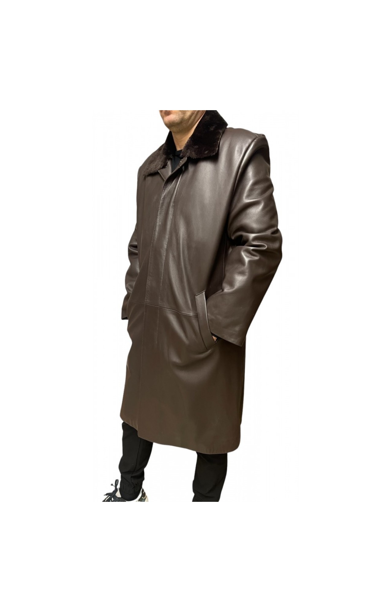 R-LUKAS MENS LEATHER COAT BROWN