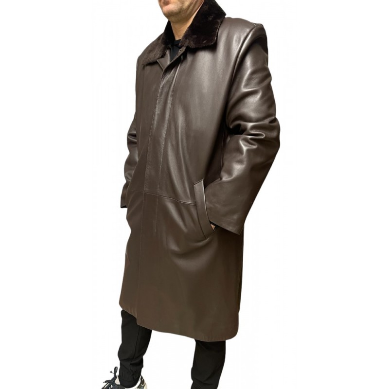 R-LUKAS ΑΝΔΡΙΚΟ ΔΕΡΜΑΤΙΝΟ ΠΑΛΤΟ ΚΑΦΕ