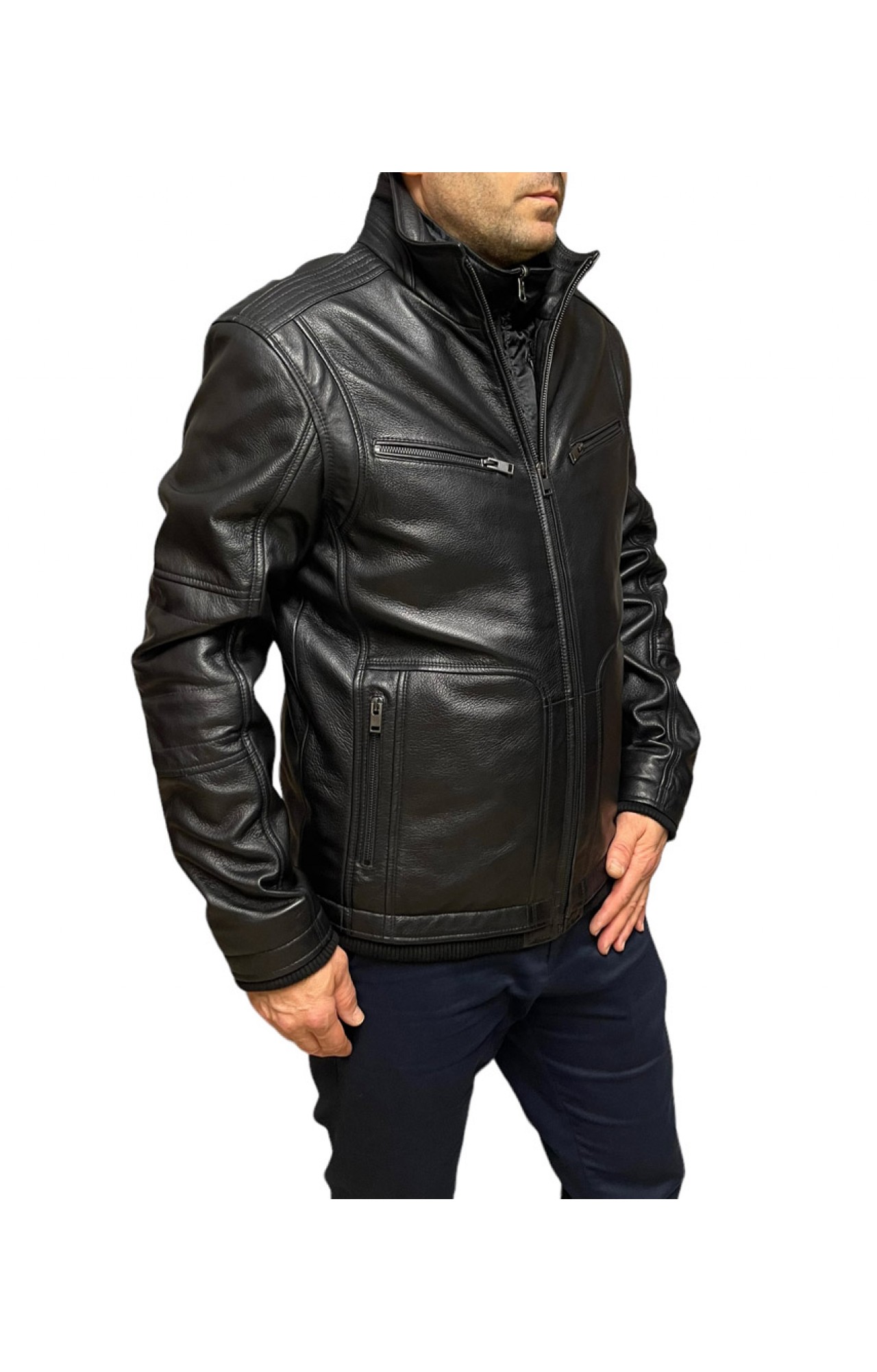 ID-4577B MENS PRINTED LEATHER JACKET BLACK