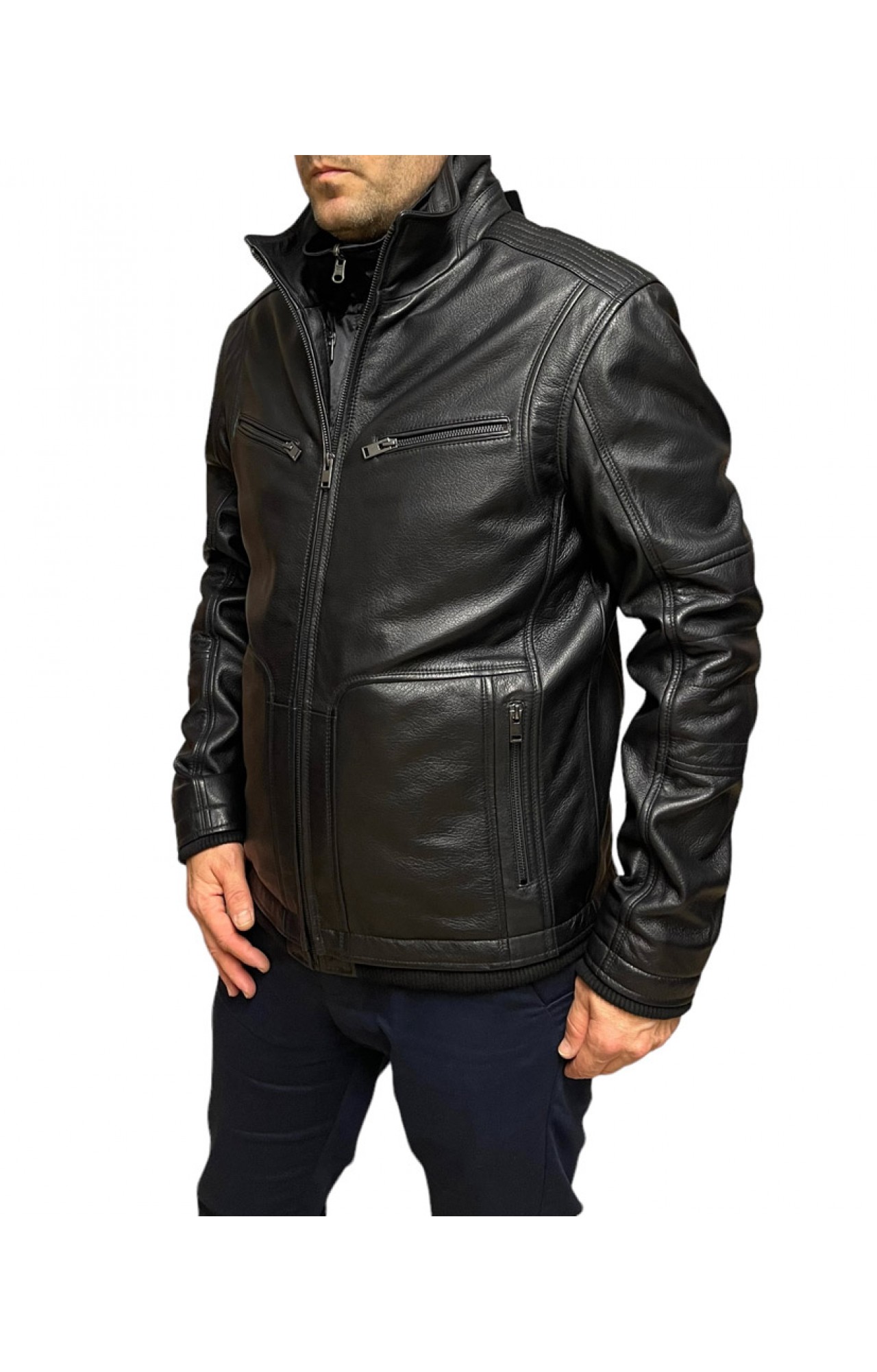 ID-4577B MENS PRINTED LEATHER JACKET BLACK
