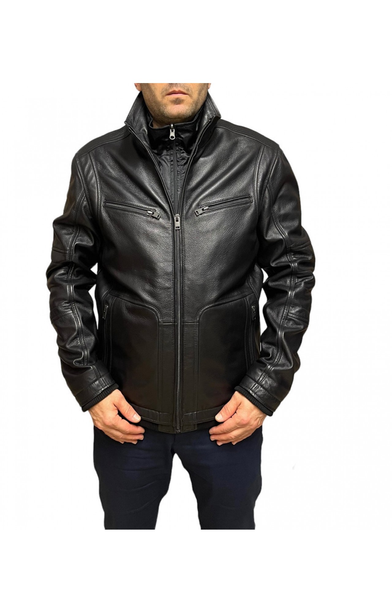 ID-4577B MENS PRINTED LEATHER JACKET BLACK