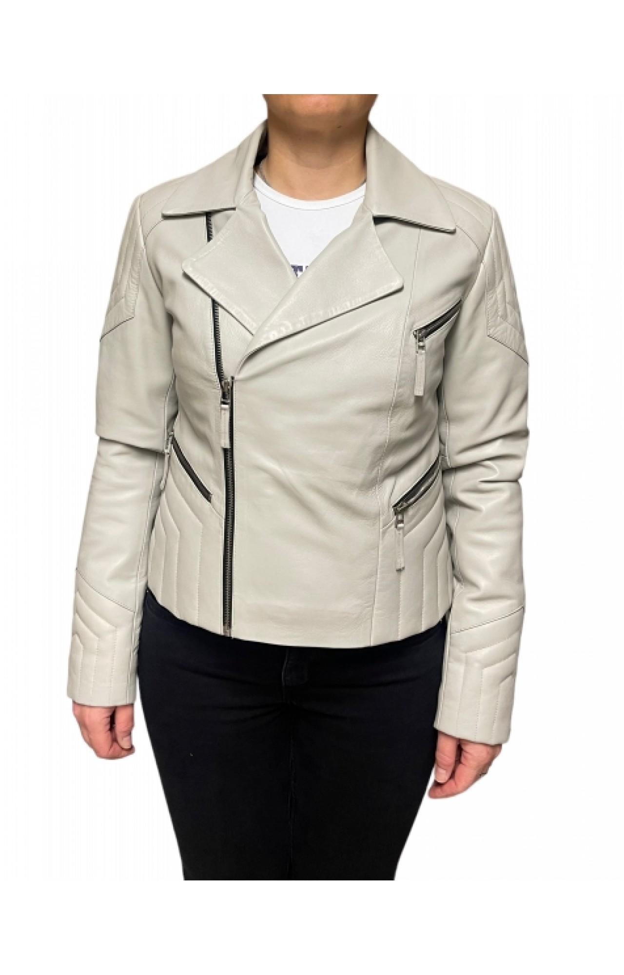 AW23-70 WOMENS LEATHER JACKET WHITE
