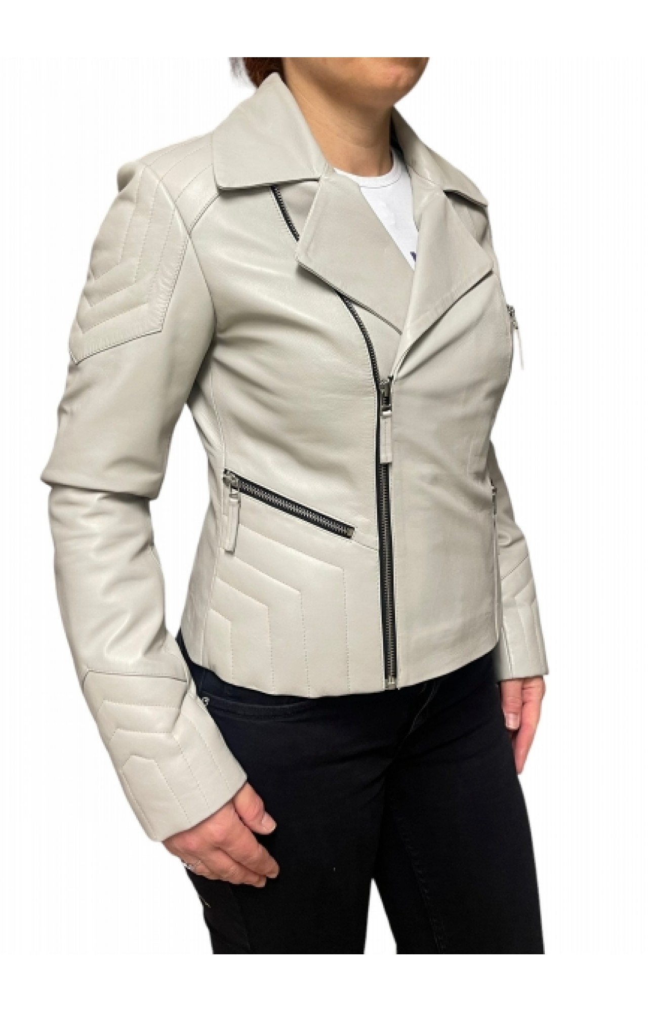 AW23-70 WOMENS LEATHER JACKET WHITE