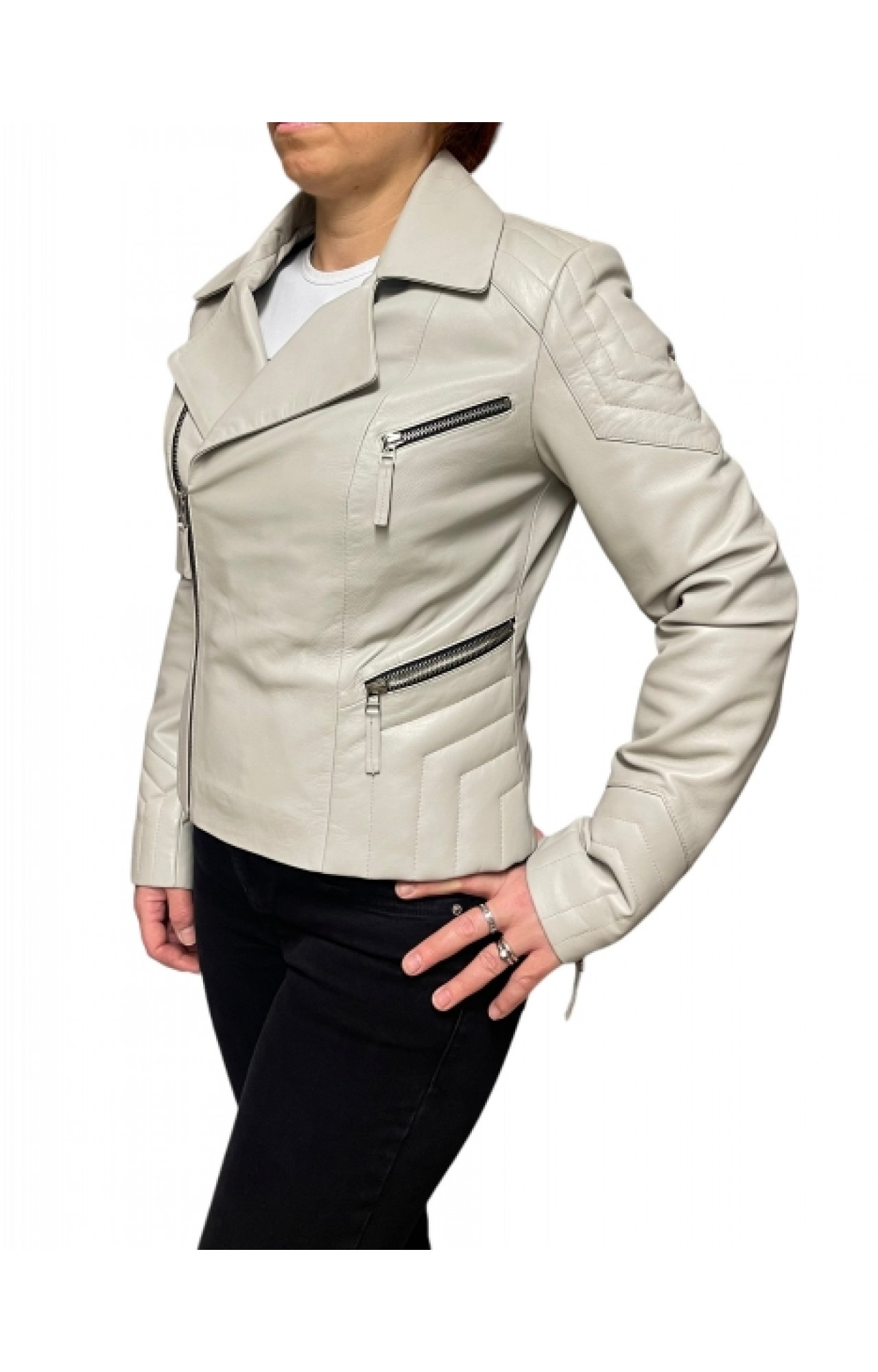 AW23-70 WOMENS LEATHER JACKET WHITE