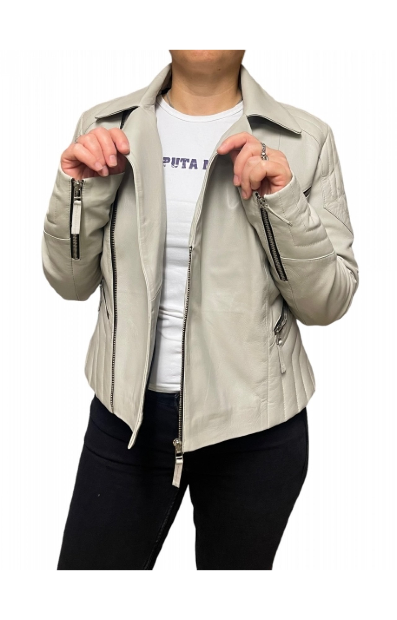 AW23-70 WOMENS LEATHER JACKET WHITE