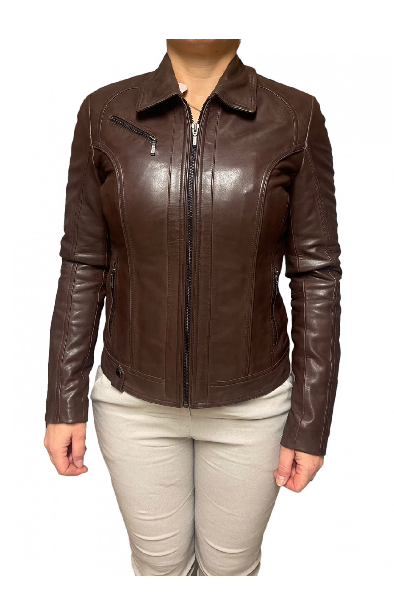 BO-SABRA-BOGOTA WOMENS LEATHER JACKET DARK BROWN