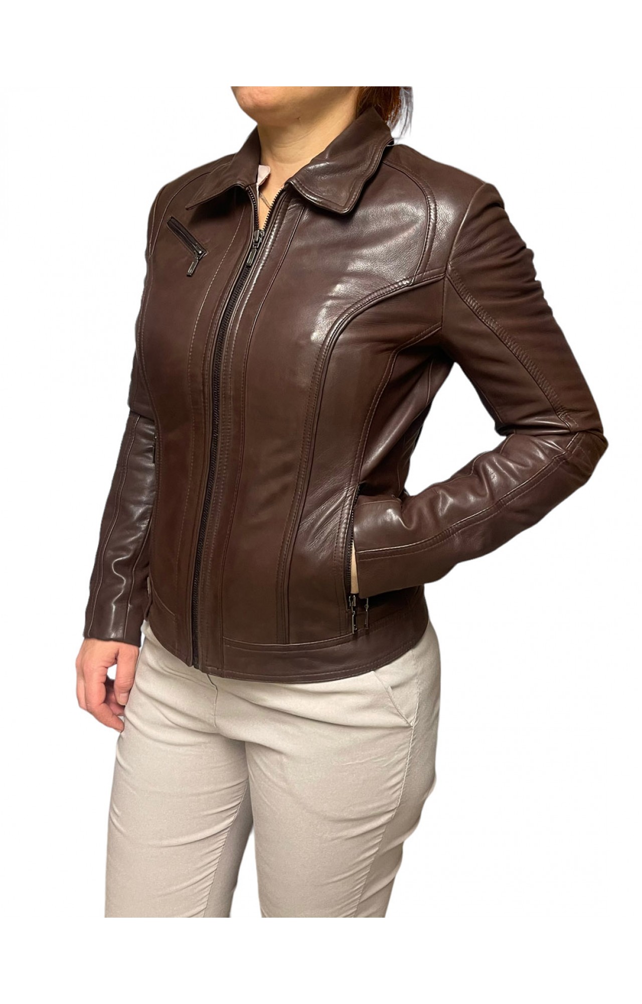 BO-SABRA-BOGOTA WOMENS LEATHER JACKET DARK BROWN