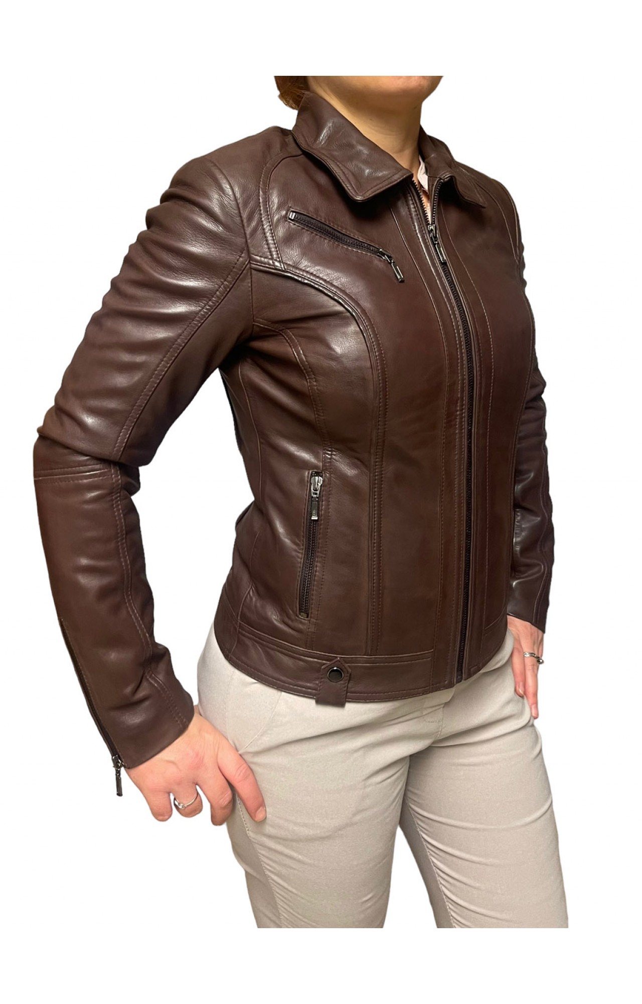 BO-SABRA-BOGOTA WOMENS LEATHER JACKET DARK BROWN
