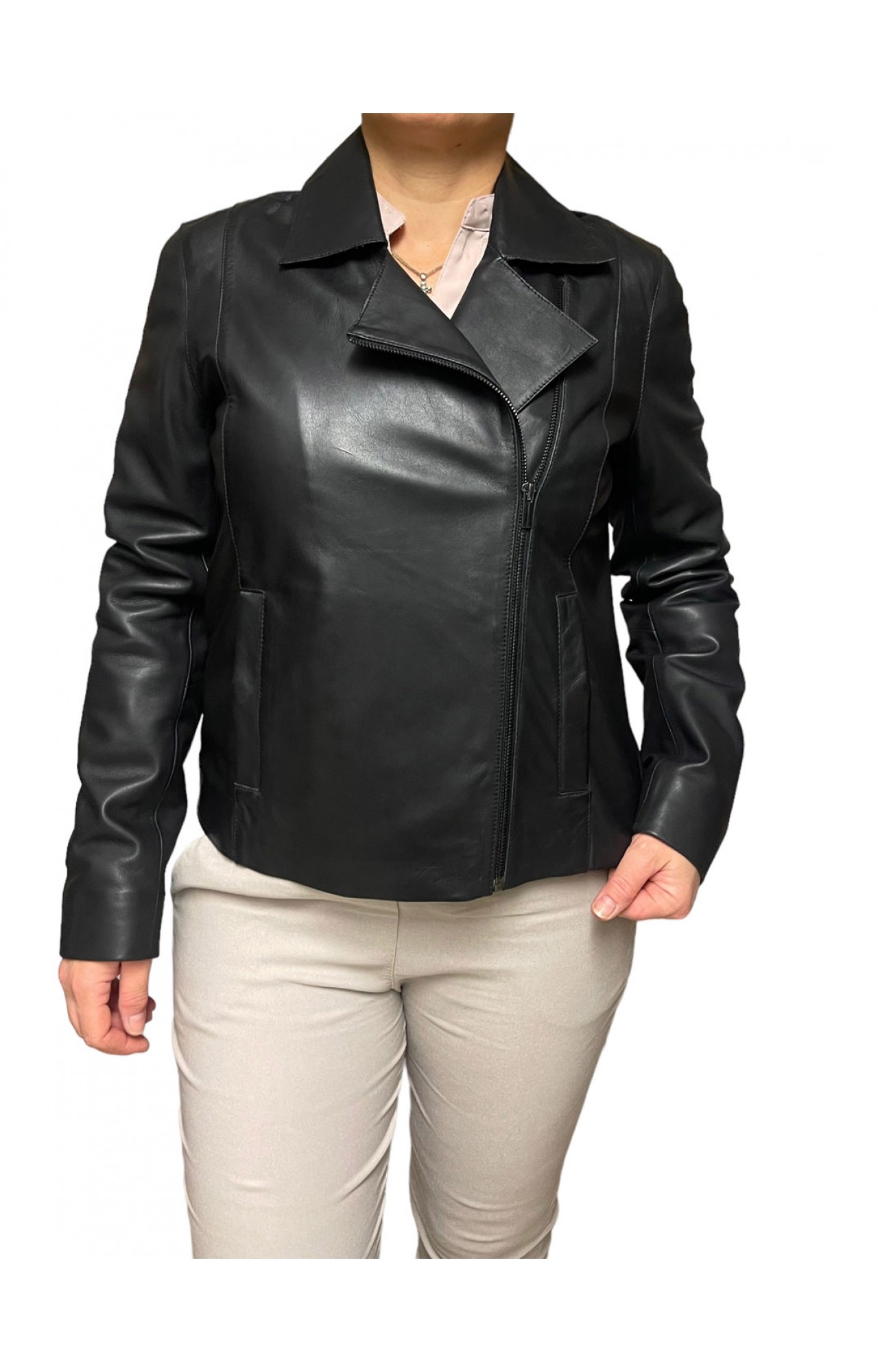 AROMA-BLACK WOMENS SHORT LEATHER BIKER