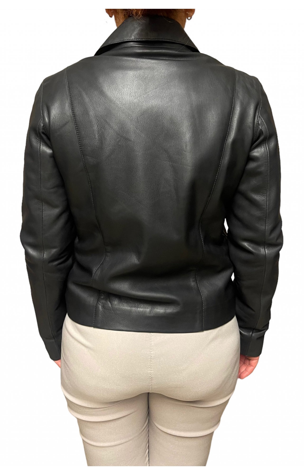 AROMA-BLACK WOMENS SHORT LEATHER BIKER