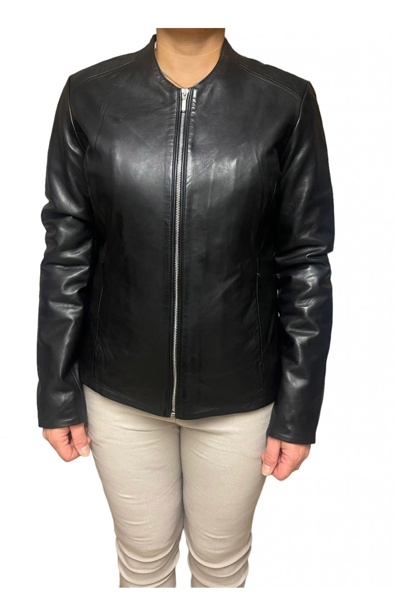 AW23-73-BLACK WOMENS LEATHER BIKER-JACKET