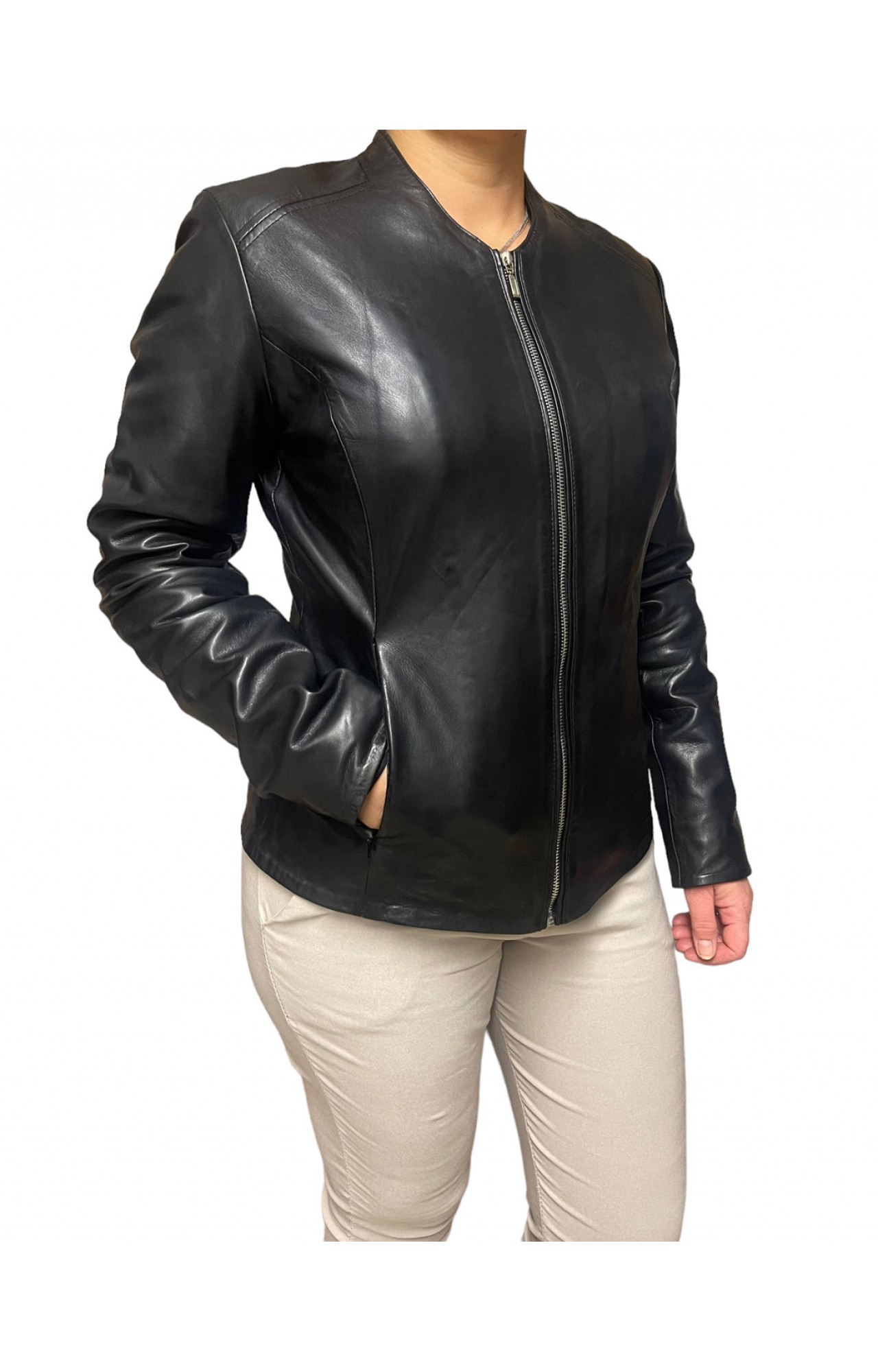 AW23-73-BLACK WOMENS LEATHER BIKER-JACKET