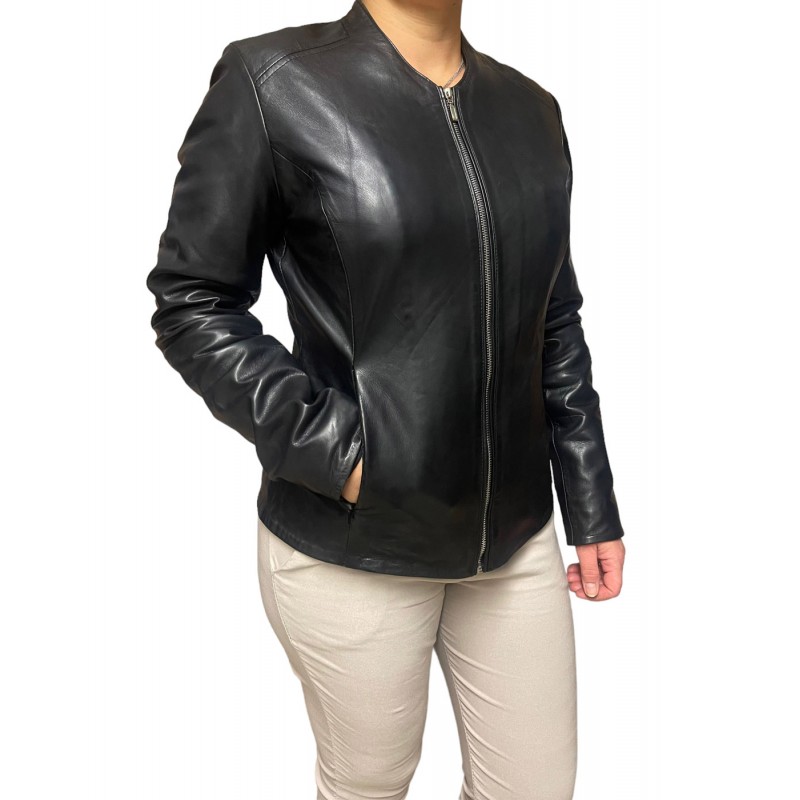 AW23-73-BLACK ΓΥΝΑΙΚΕΙΟ ΔΕΡΜΑΤΙΝΟ BIKER-ΣΑΚΑΚΙ ΜΑΥΡΟ