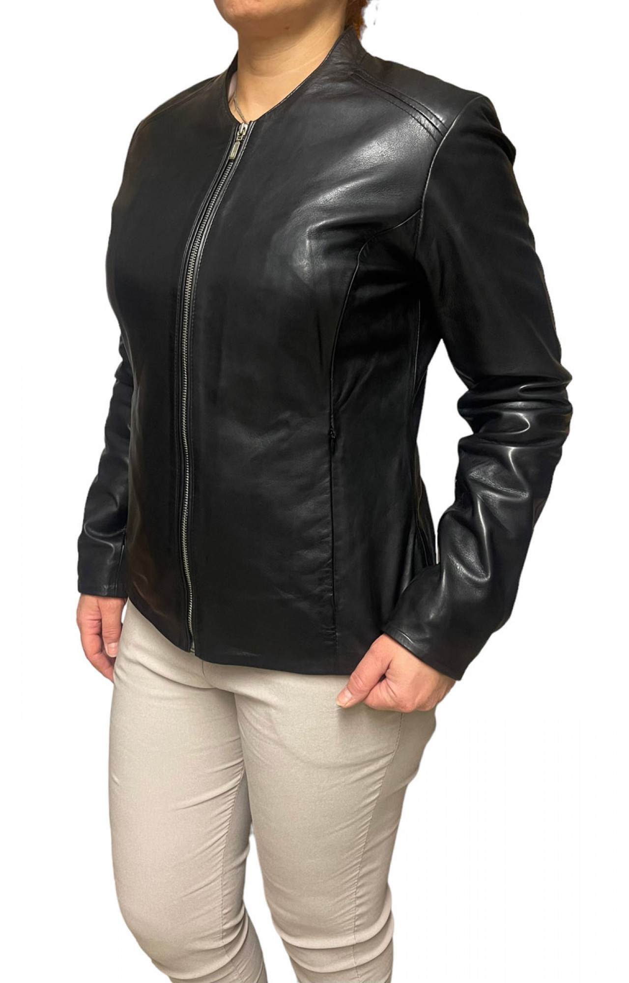 AW23-73-BLACK WOMENS LEATHER BIKER-JACKET