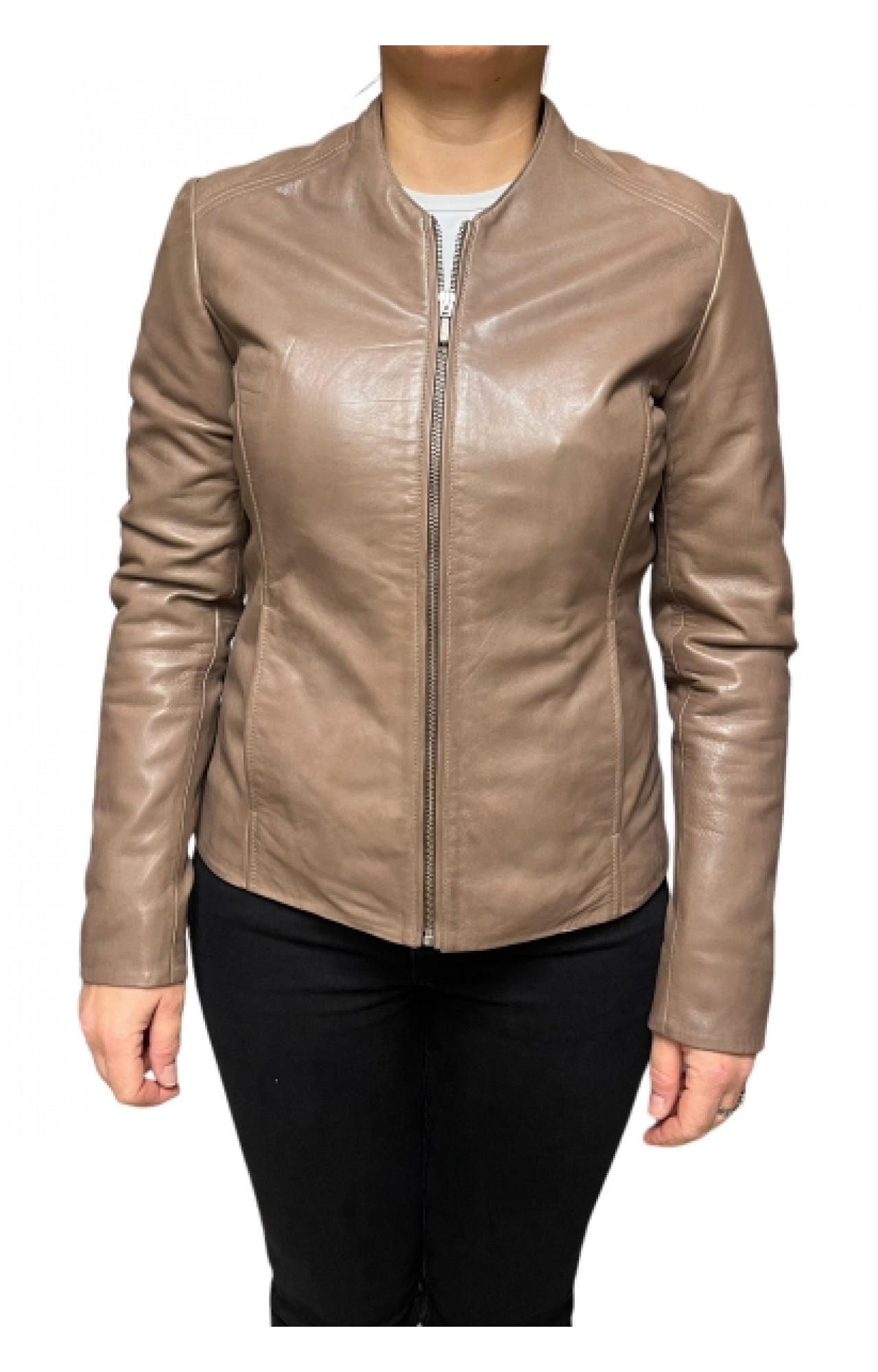 AW23-73-TAUPE WOMEN'S LEATHER BIKER JACKET