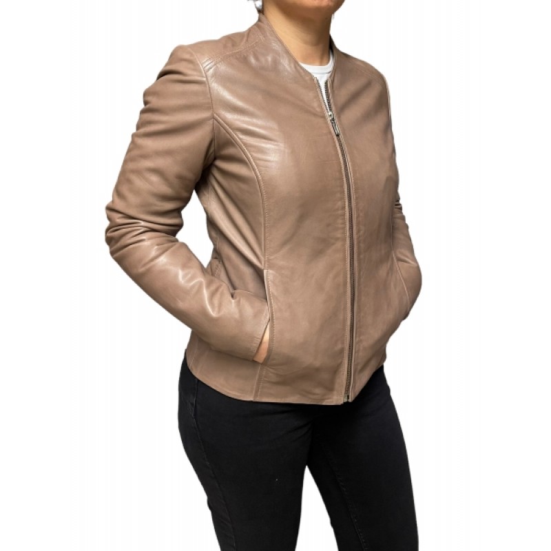 AW23-73-TAUPE ΓΥΝΑΙΚΕΙΟ ΔΕΡΜΑΤΙΝΟ BIKER-ΣΑΚΑΚΙ ΠΟΥΡΟ