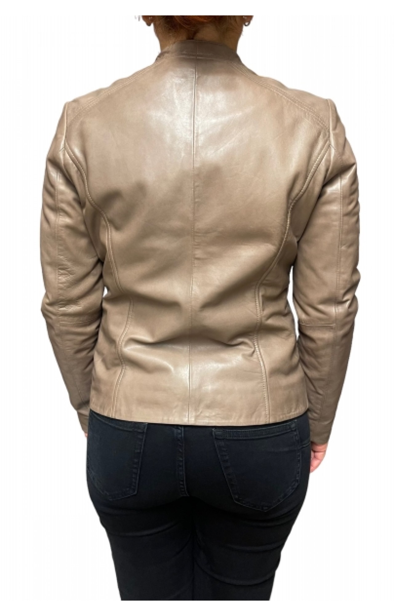 AW23-73-TAUPE WOMEN'S LEATHER BIKER JACKET