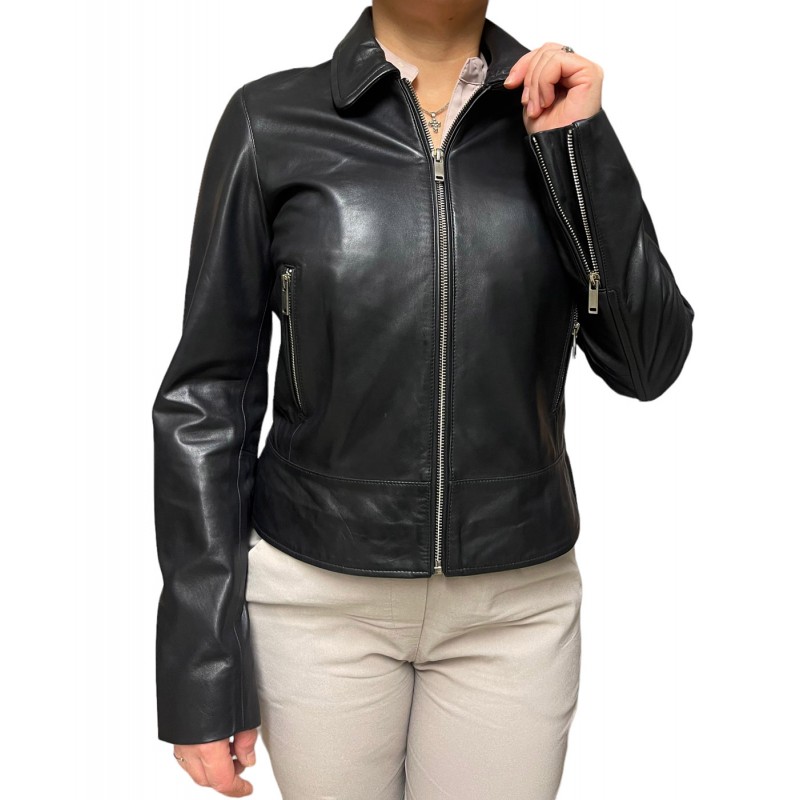 AW23-76-BLACK ΓΥΝΑΙΚΕΙΟ ΔΕΡΜΑΤΙΝΟ ΜΠΟΥΦΑΝ ΜΑΥΡΟ