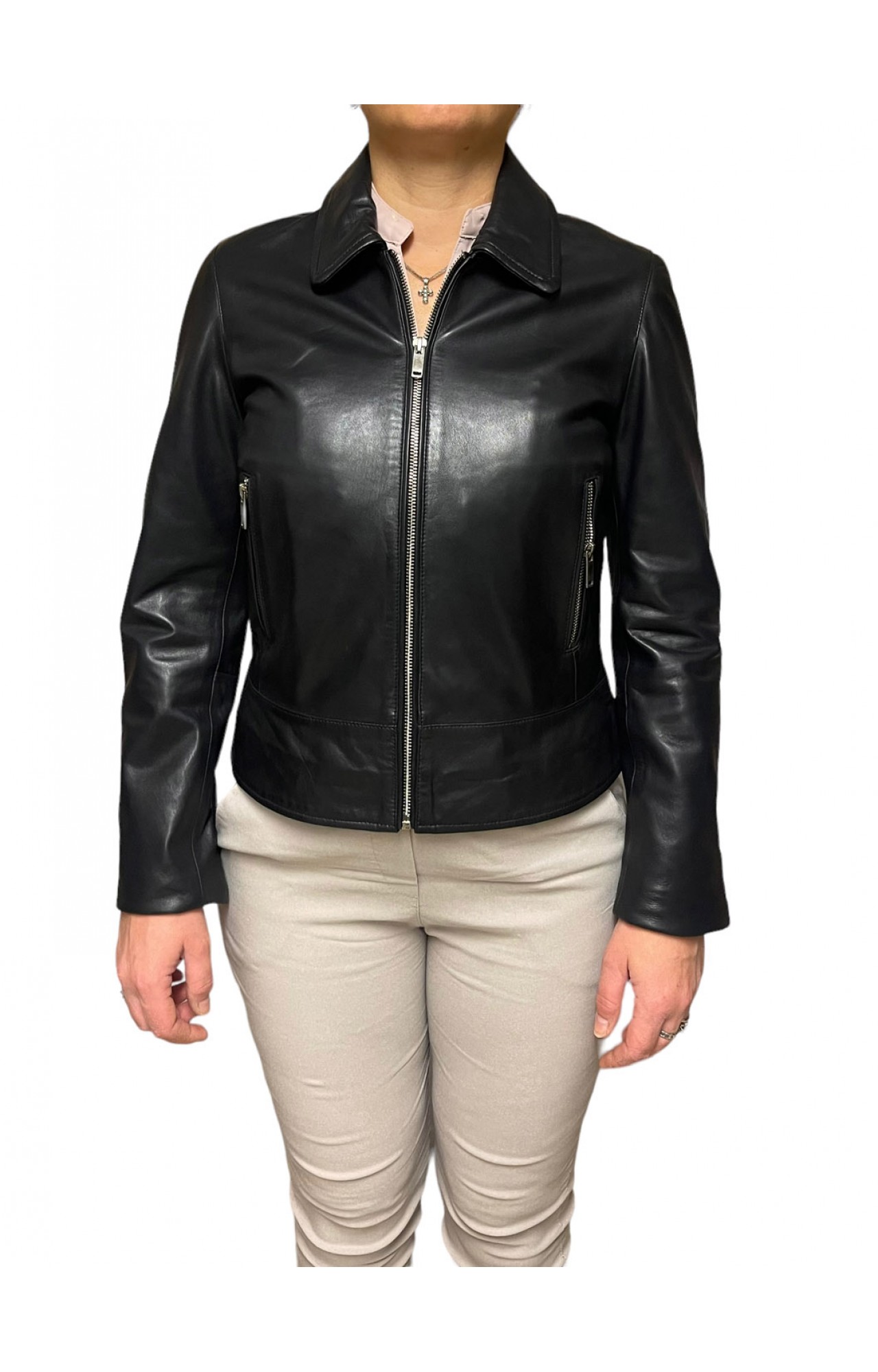 AW23-76-BLACK WOMENS CROPPED LEATHER JACKET