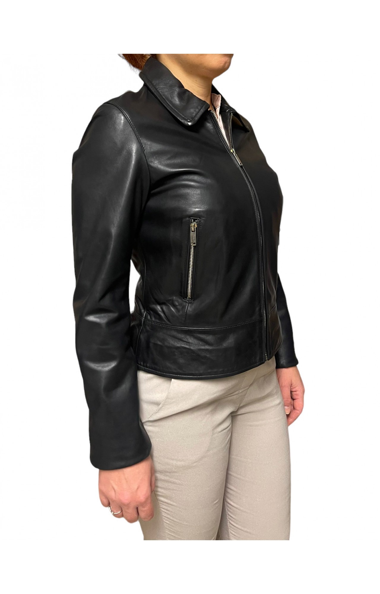 AW23-76-BLACK WOMENS CROPPED LEATHER JACKET