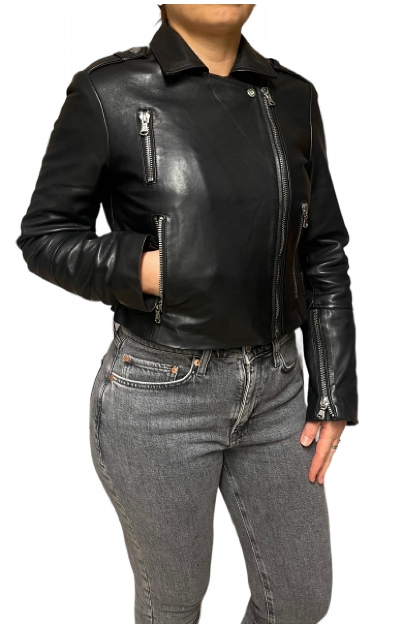 CRIMSON-BLACK WOMENS LEATHER JACKET