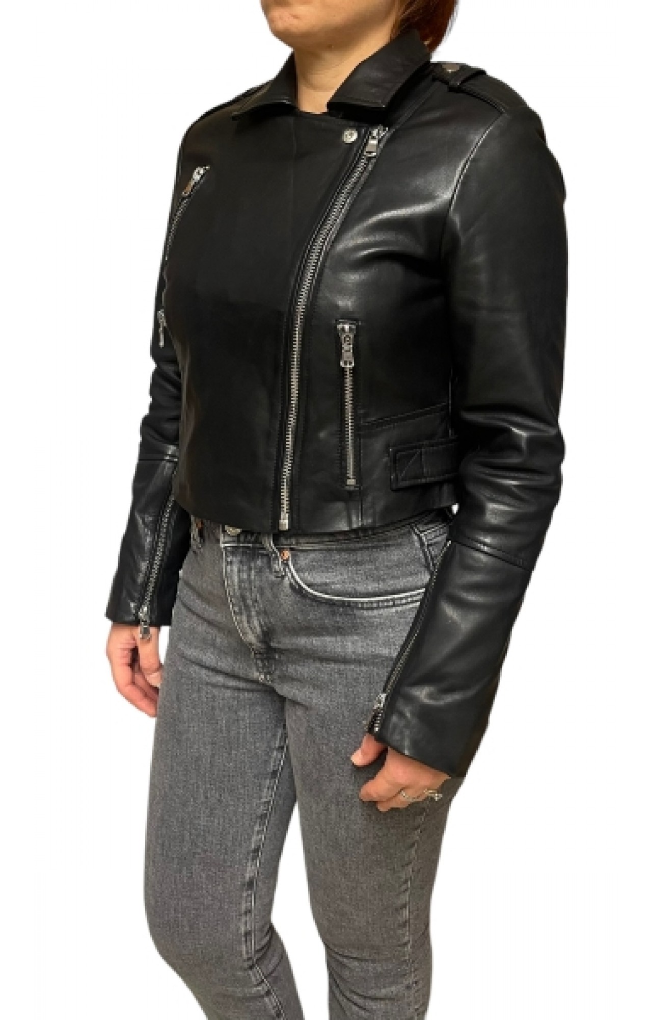 CRIMSON-BLACK WOMENS LEATHER JACKET