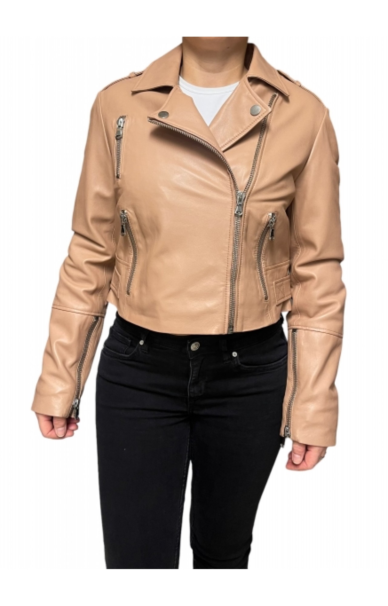 CRIMSON-PEACH WOMENS LEATHER JACKET