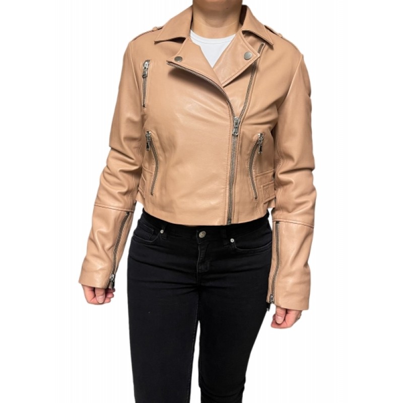 CRIMSON-PEACH WOMENS LEATHER JACKET