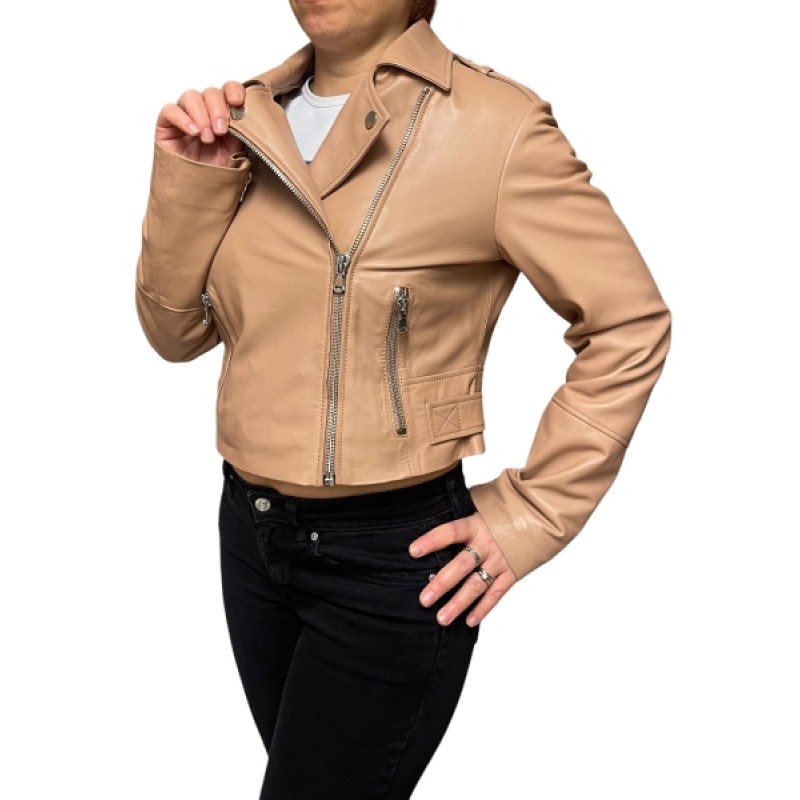 CRIMSON-PEACH WOMENS LEATHER JACKET