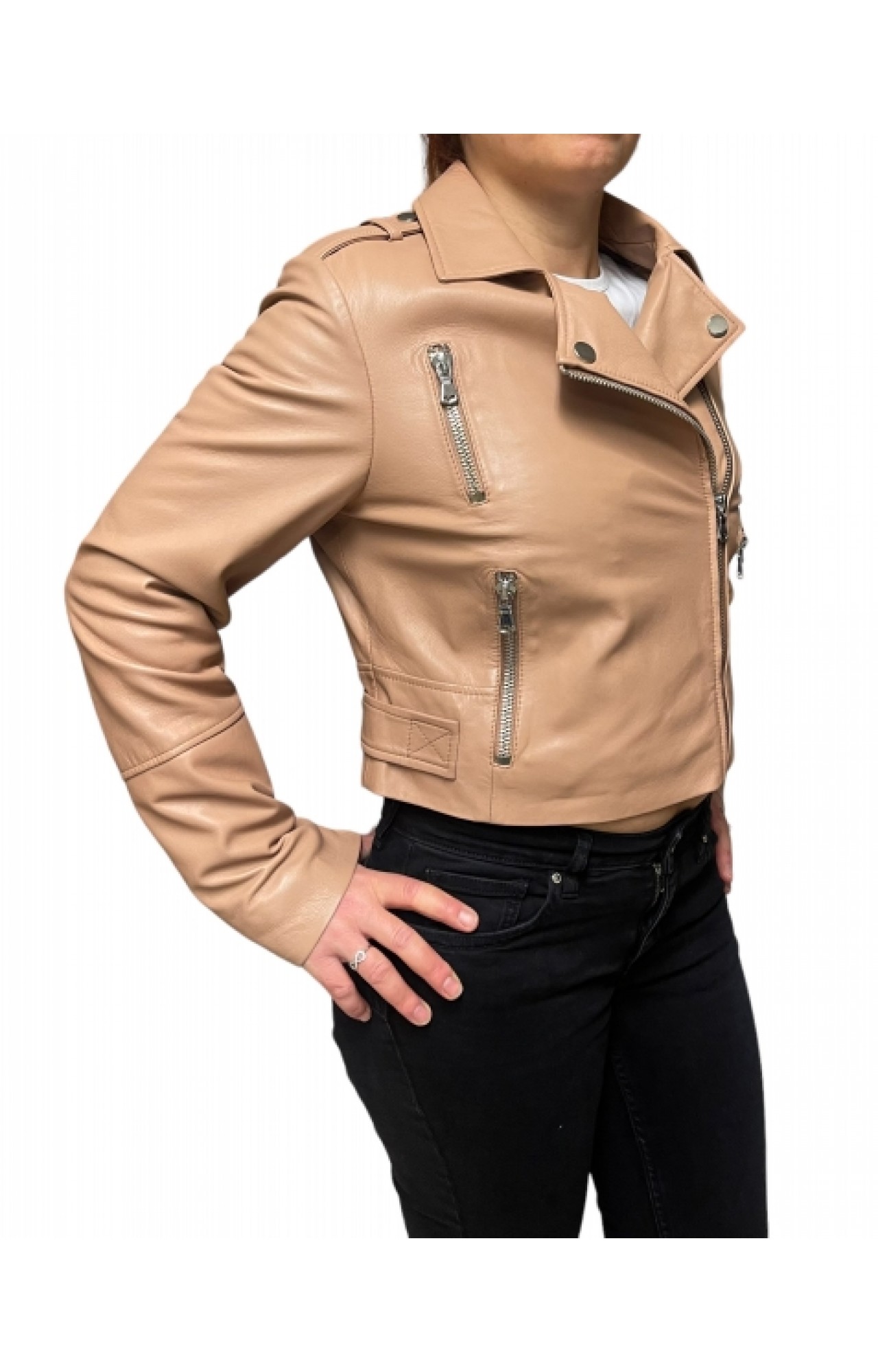 CRIMSON-PEACH WOMENS LEATHER JACKET