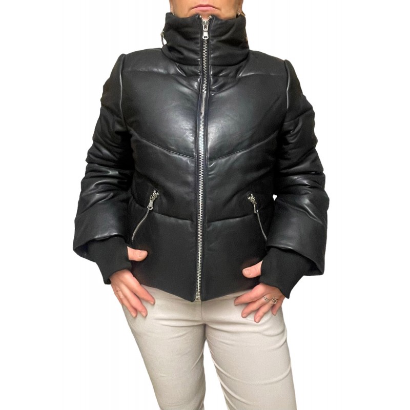 EDWINA-BLACK ΓΥΝΑΙΚΕΙΟ ΔΕΡΜΑΤΙΝΟ ΜΠΟΥΦΑΝ PUFFER ΜΑΥΡΟ